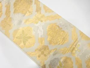 アンティーク　変わり格子に花唐草模様織出し袋帯（材料）